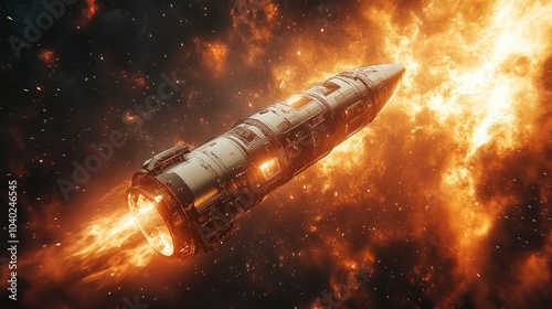 Wallpaper Mural A futuristic rocket soaring through cosmic orange and yellow flames Torontodigital.ca