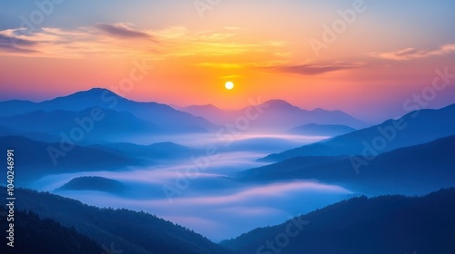 Sunrise Over Misty Mountains