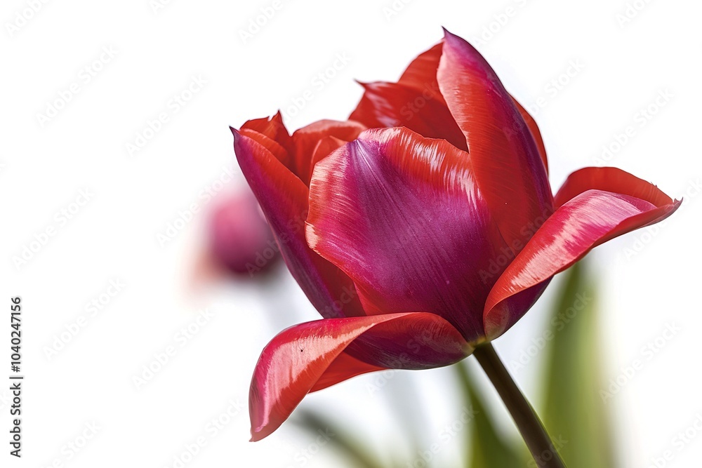A single red tulip isolated on white background A single red tulip isolated on white background