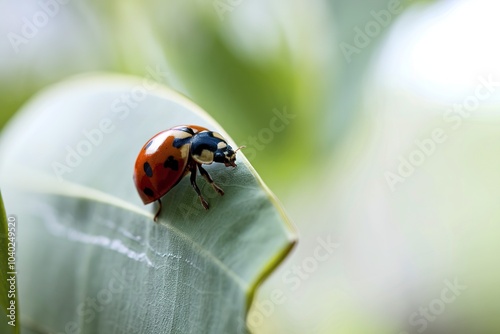 Macro of a ladybug in a leaf