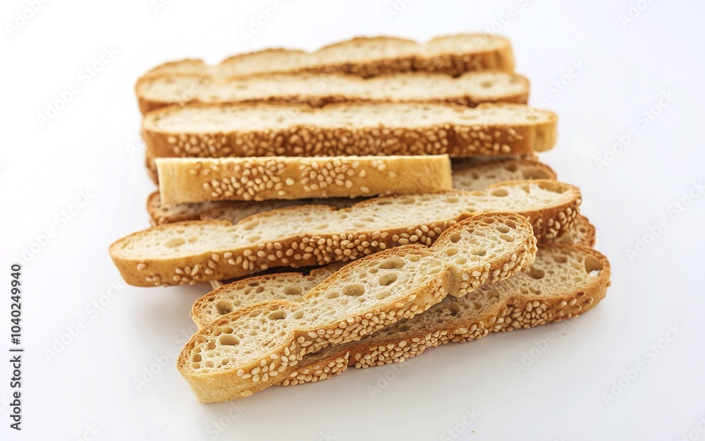 Sliced bread sticks with sesame seeds isolated on a white background Sliced bread sticks with sesame seeds isolated on a white background