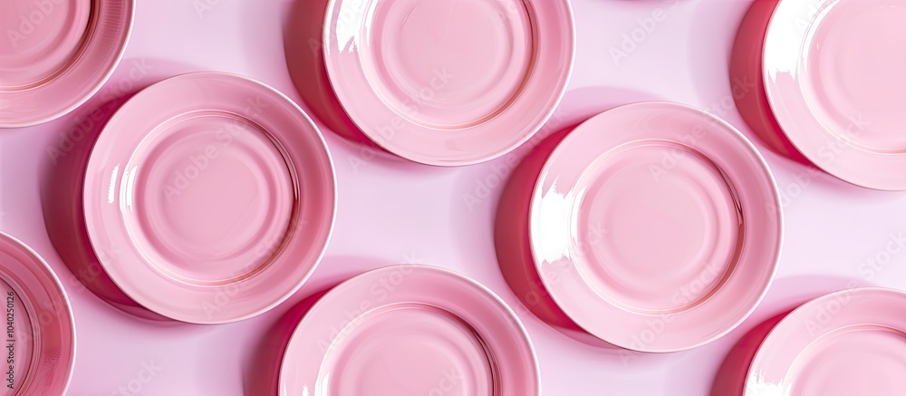 High quality image featuring an arrangement of pink plates showcasing copy space High quality image featuring an arrangement of pink plates showcasing copy space