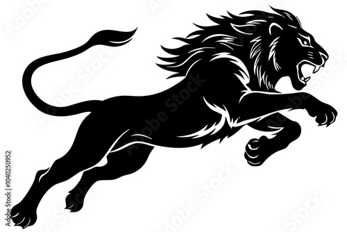 leaping big lion war silhouette vector photo