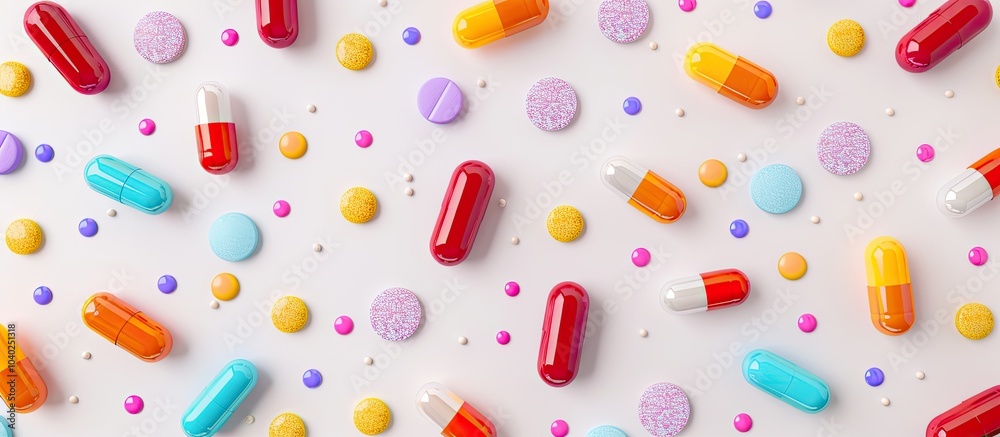 Vivid pills on white backdrop with copy space image Vivid pills on white backdrop with copy space image