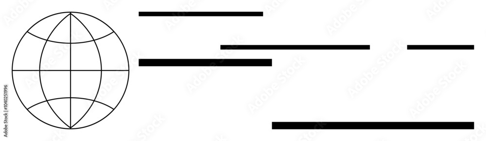 Lines of varying lengths extend from an outlined globe, suggesting abstract communication and global connectivity. Ideal for technology, communication, globalization, modern design, and abstract Lines of varying lengths extend from an outlined globe, suggesting abstract communication and global connectivity. Ideal for technology, communication, globalization, modern design, and abstract