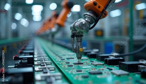 Obraz na płótnie Robotic precision in electronics assembly w salonie