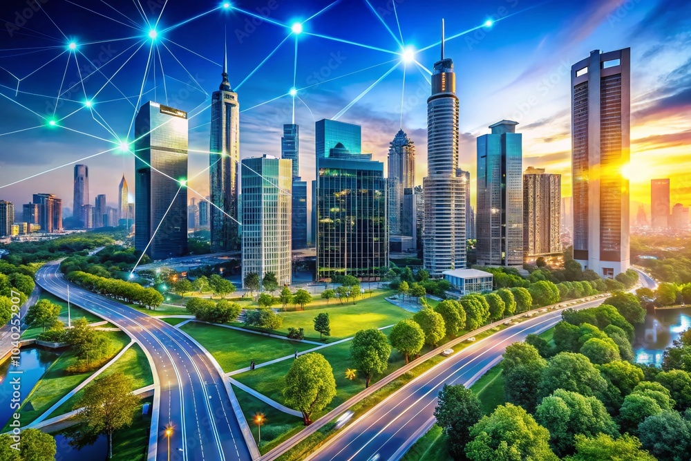 Fototapeta premium Smart City Concept with Smart Infrastructure and Technology Elements for Urban Living