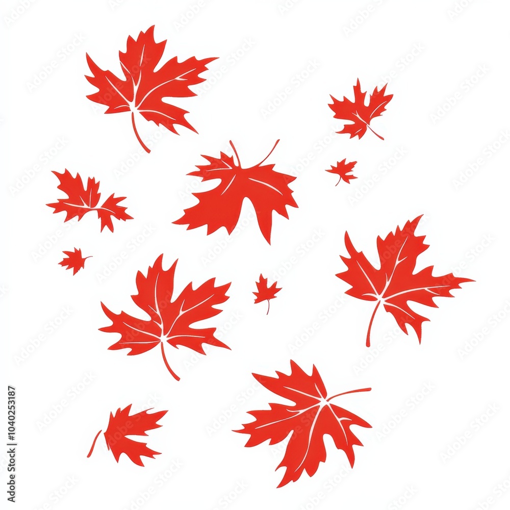 Vector illustration of scattered red maple leaves on a white background, symbolizing autumn and Canadian culture. Vector illustration of scattered red maple leaves on a white background, symbolizing autumn and Canadian culture.