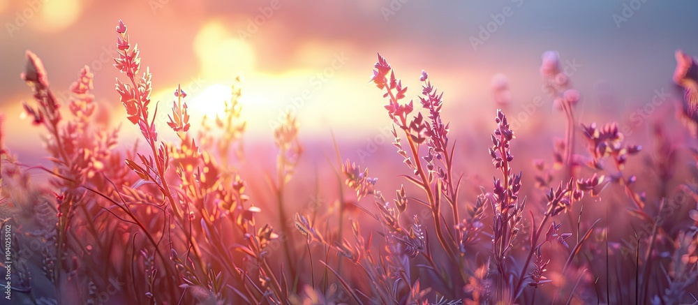 Wilting plants in a field during a sunset at dusk with copy space image Wilting plants in a field during a sunset at dusk with copy space image