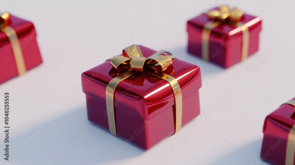 Obraz premium Red gift box with glittering gold ribbon on white