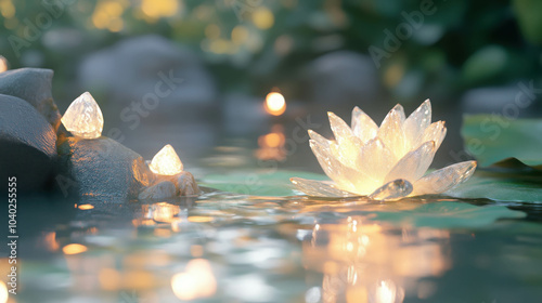 Fototapeta Naklejka Na Ścianę i Meble -  Serene Scene with Healing Crystals and Herbal Elements