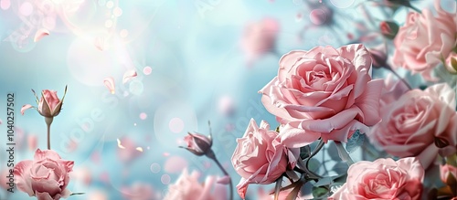 Fototapeta Naklejka Na Ścianę i Meble -  The allure of pink roses in full bloom enhances the beauty of any copy space image