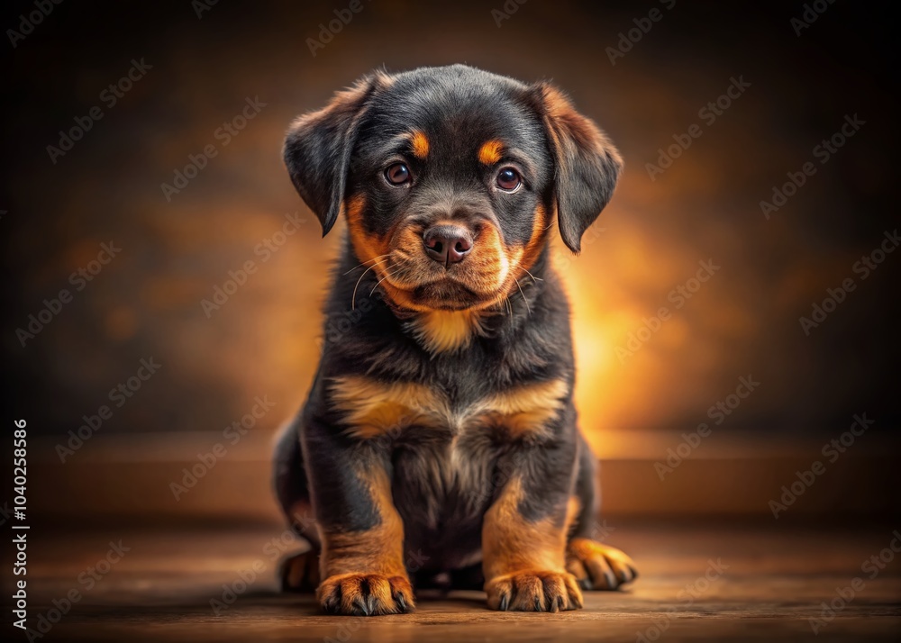Soulful Rottweiler Puppy Portrait - Adorable Baby Dog with Sad Eyes Sitting on the Floor Soulful Rottweiler Puppy Portrait - Adorable Baby Dog with Sad Eyes Sitting on the Floor