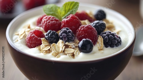 Bowl of yogurt and fruit muesli