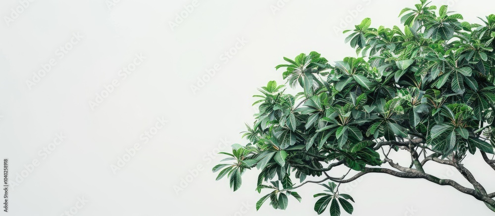 Tropical tree with branches and leaves on a plain white background for a green foliage copy space image Tropical tree with branches and leaves on a plain white background for a green foliage copy space image