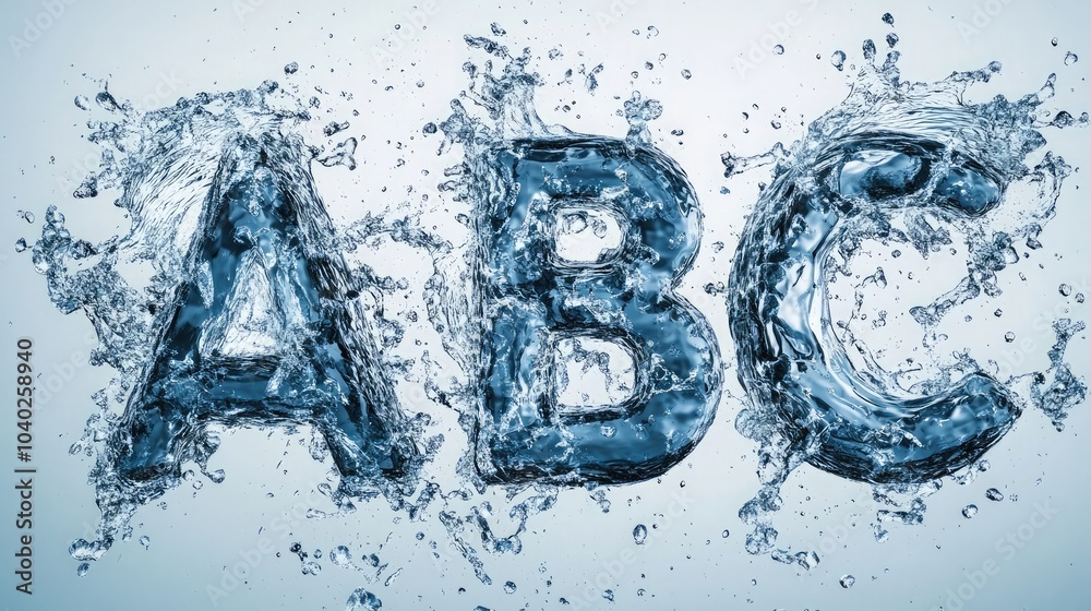 Letters A, B, C: Alphabet formed with ultra-realistic water splash effect Letters A, B, C: Alphabet formed with ultra-realistic water splash effect