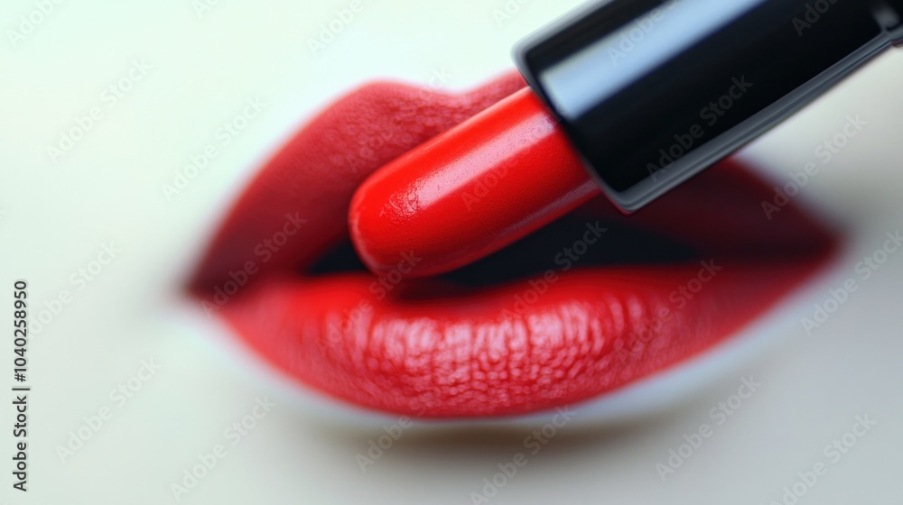 Obraz premium Red lipstick being gently applied to smooth lips