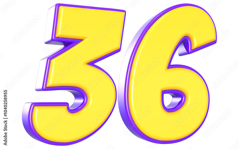 36 Number 3D Yellow And Purpale 36 Number 3D Yellow And Purpale