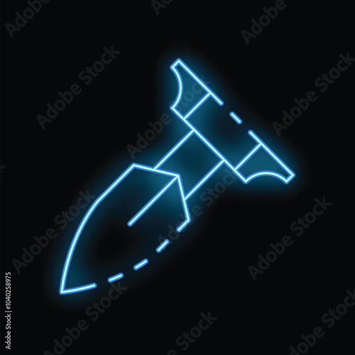 Glowing neon line military rocket launcher with grenade launcher icon isolated on black background. Vector illustration