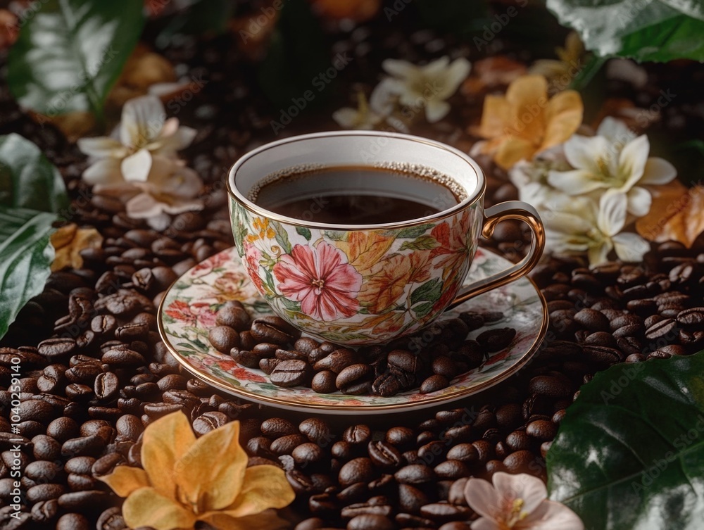Coffee Cup with Coffee Beans Coffee Cup with Coffee Beans
