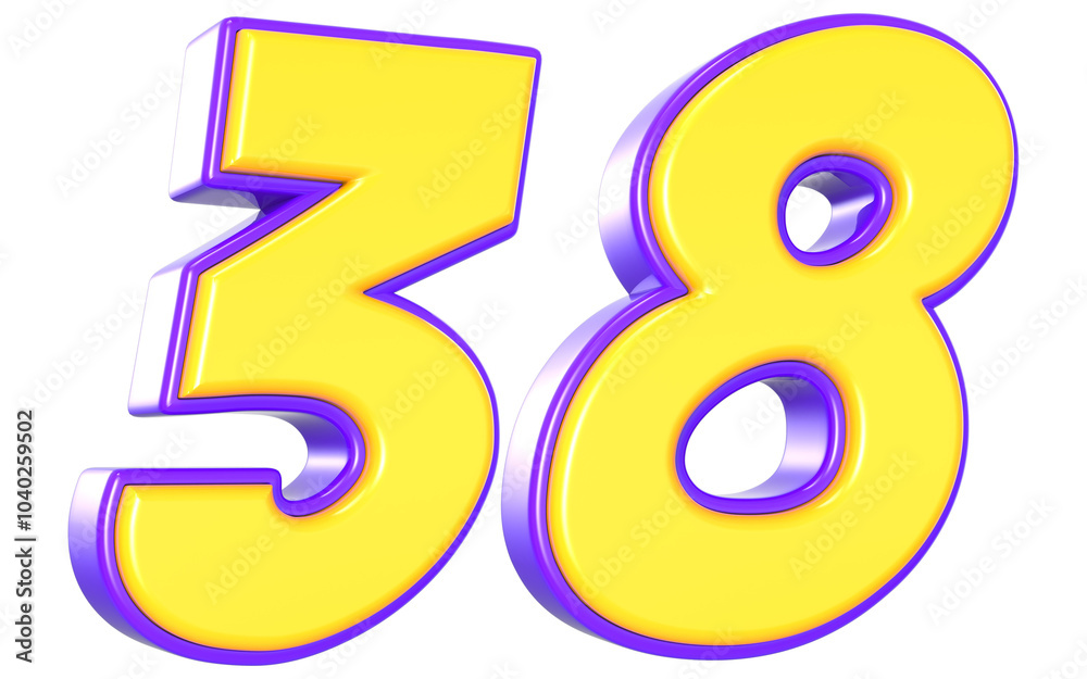 38 Number 3D Yellow And Purpale