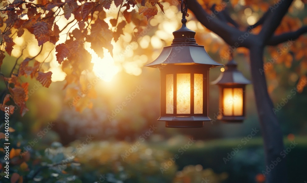 Autumn Lanterns Glow in Warm Sunset Light Autumn Lanterns Glow in Warm Sunset Light