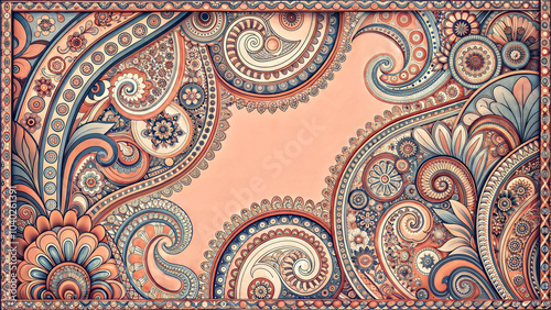 Abstract background frame with intricate paisley pattern earthy color