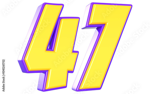 47 Number 3D Yellow And Purpale