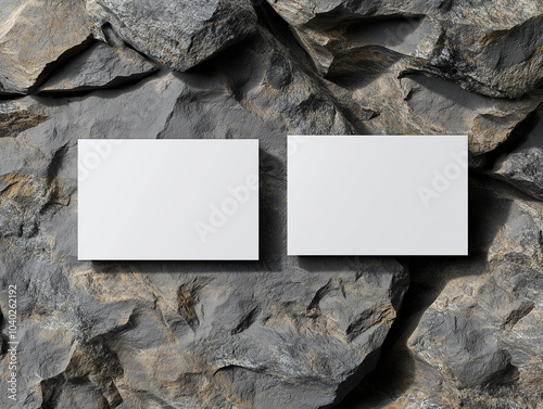 A white business card on top of a rock, blank visiting card
