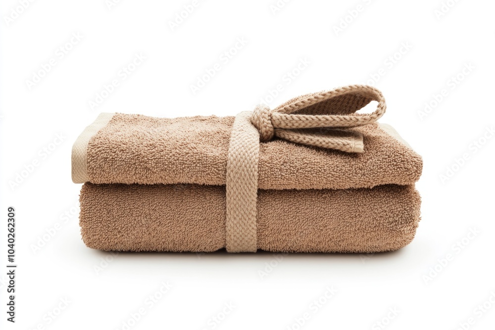 A pair of towels with a decorative bow tied to them, perfect for a thoughtful gift or home decor A pair of towels with a decorative bow tied to them, perfect for a thoughtful gift or home decor