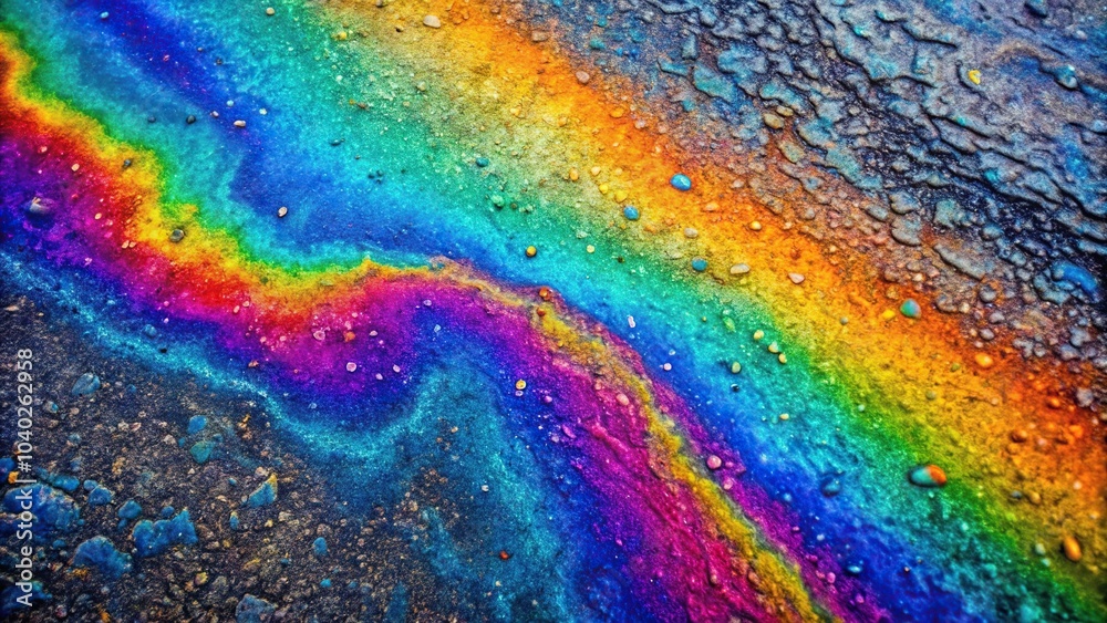 Fototapeta premium Aerial rainbow oil slick on asphalt abstract background