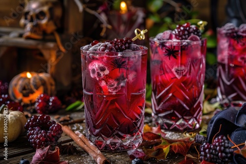 Two wine glasses filled with red liquid sitting on a table