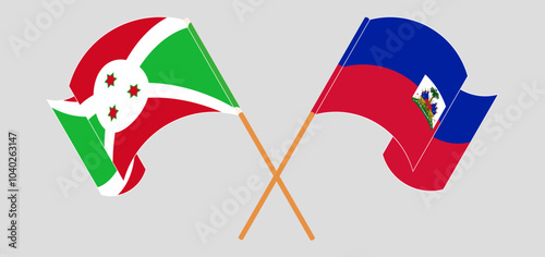 Crossed and waving flags of Burundi and Republic of Haiti. Vector illustration