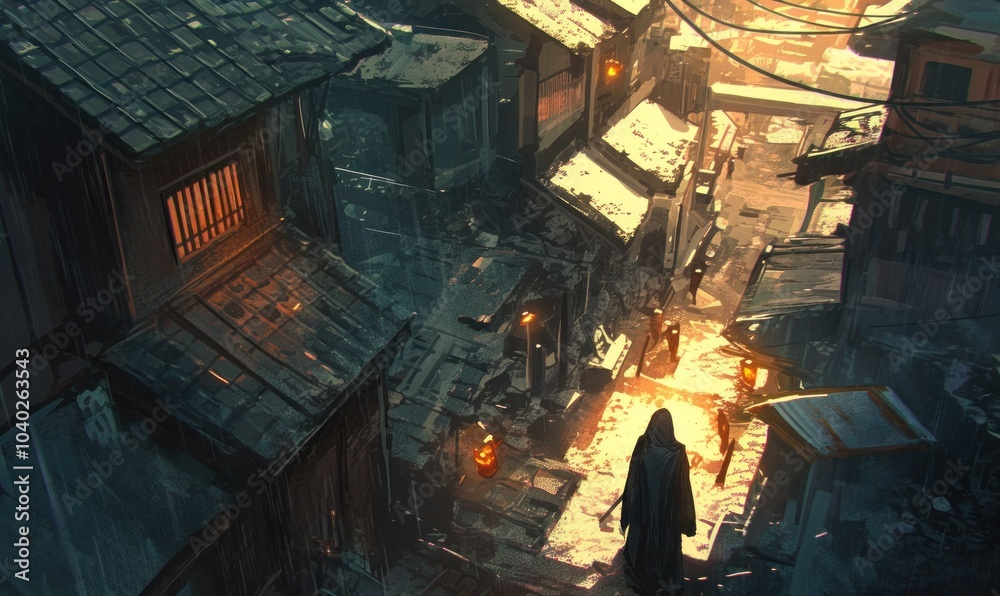 Mysterious Evening in Ancient Asian Village Street Mysterious Evening in Ancient Asian Village Street