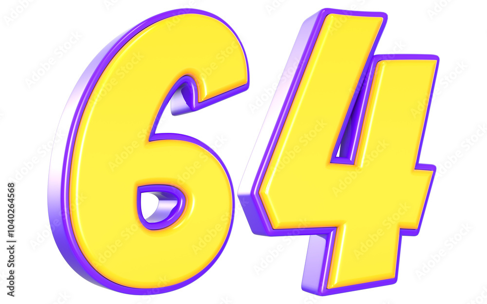 64 Number 3D Yellow And Purpale 64 Number 3D Yellow And Purpale