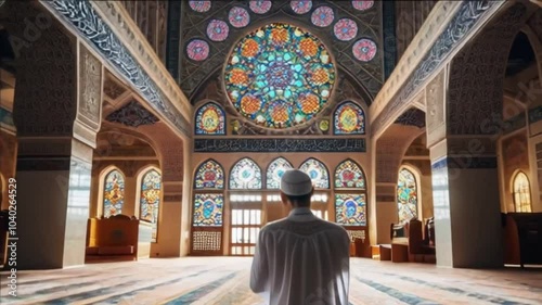 moslem man praying at mosque photo