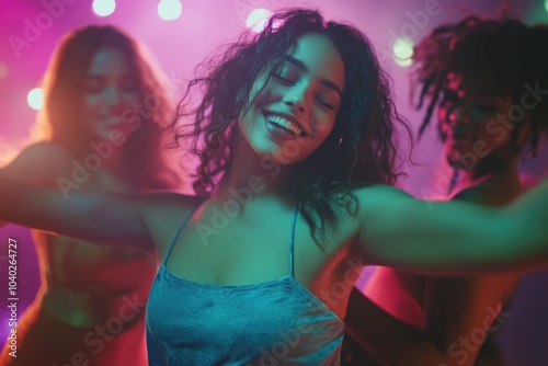 Group of females having fun and dancing together at nightspot