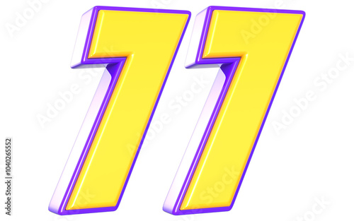 77 Number 3D Yellow And Purpale