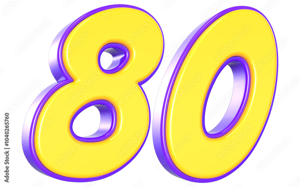 80 Number 3D Yellow And Purpale 80 Number 3D Yellow And Purpale