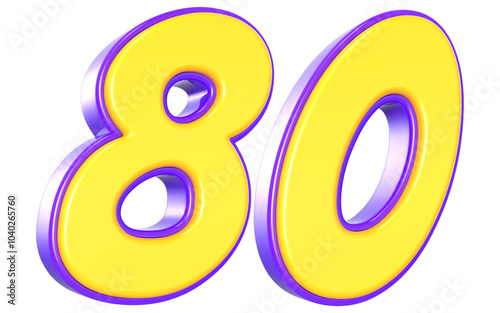 80 Number 3D Yellow And Purpale