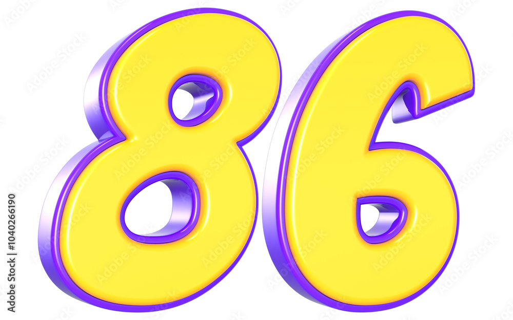 86 Number 3D Yellow And Purpale