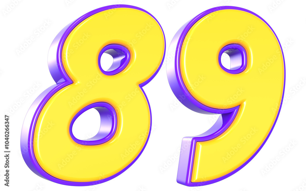 89 Number 3D Yellow And Purpale