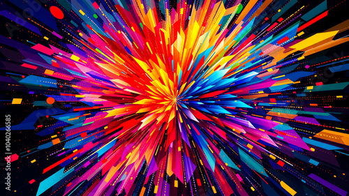 Exploding Color Burst Vivid particles radiating outward in dynamic motion