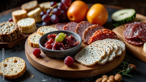 Wallpaper Mural Round charcuterie board with fancy gourmet food. Torontodigital.ca