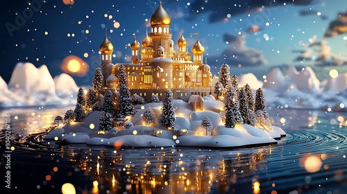 Majestic Castle in a Snow-Covered Winter Wonderland