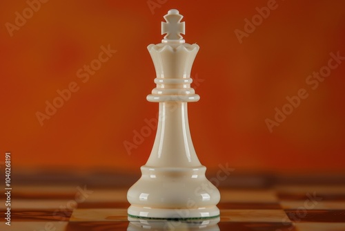 A white chess piece sitting on top of a chessboard photo