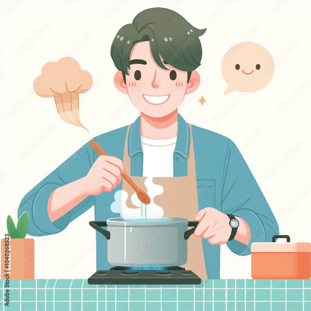 Vector of a man Cooking with Passion in the Kitchen Vector of a man Cooking with Passion in the Kitchen