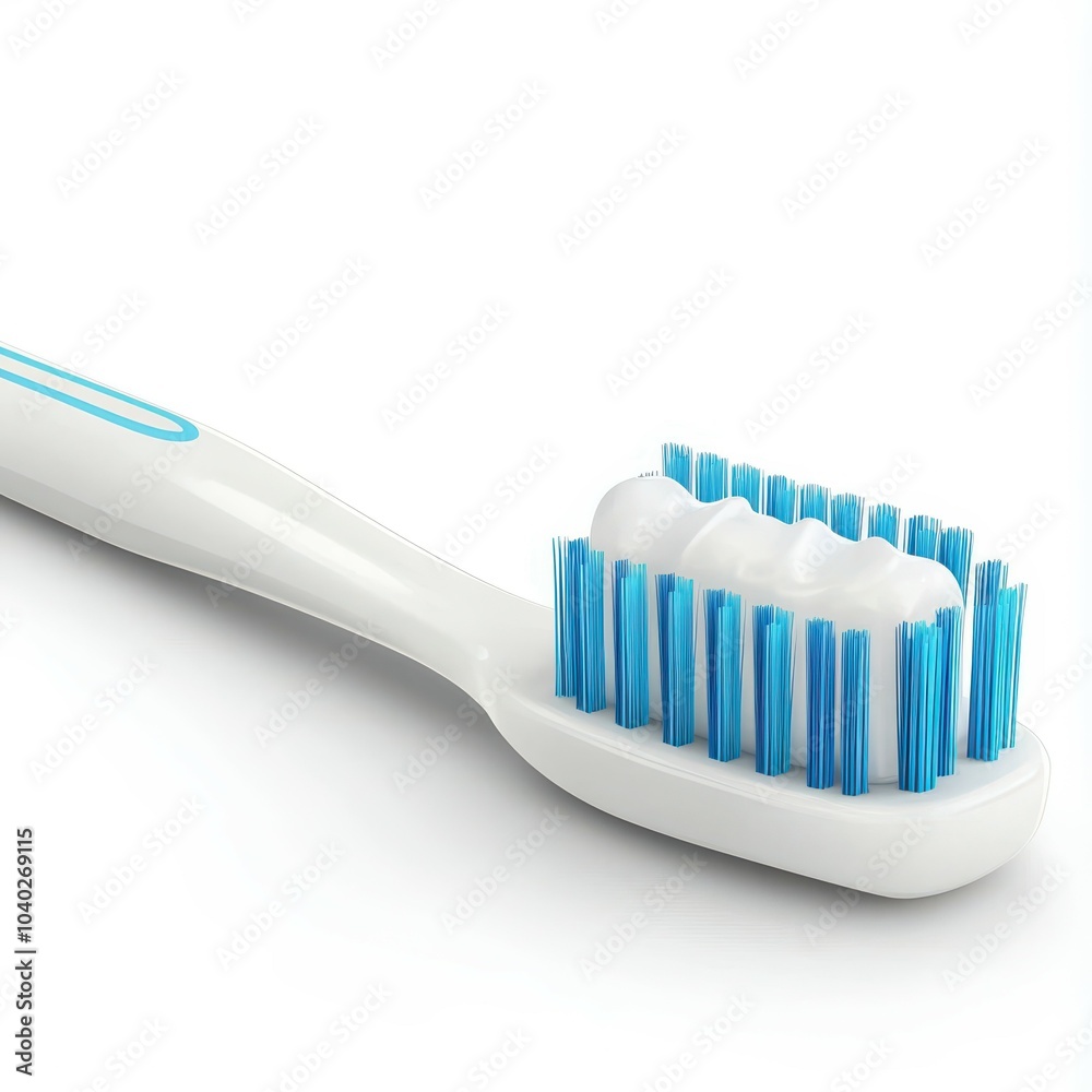White toothbrush with blue bristles and toothpaste on isolated background. White toothbrush with blue bristles and toothpaste on isolated background.