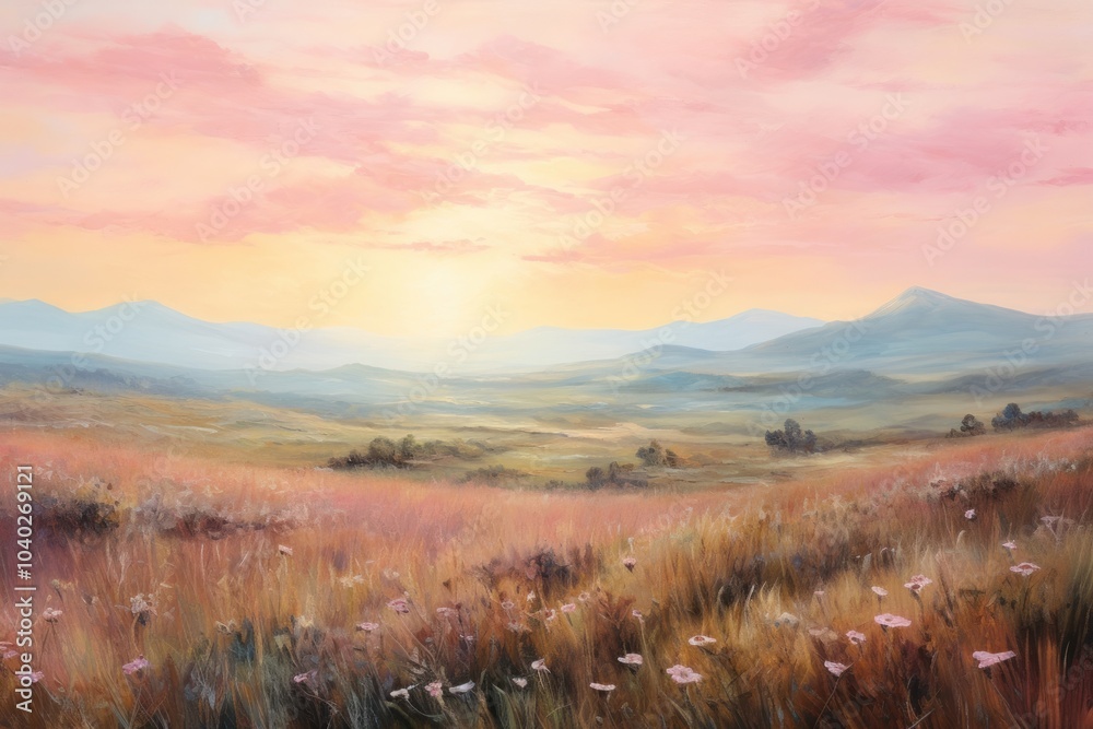 Nice pink sky landscape painting grass. Nice pink sky landscape painting grass.