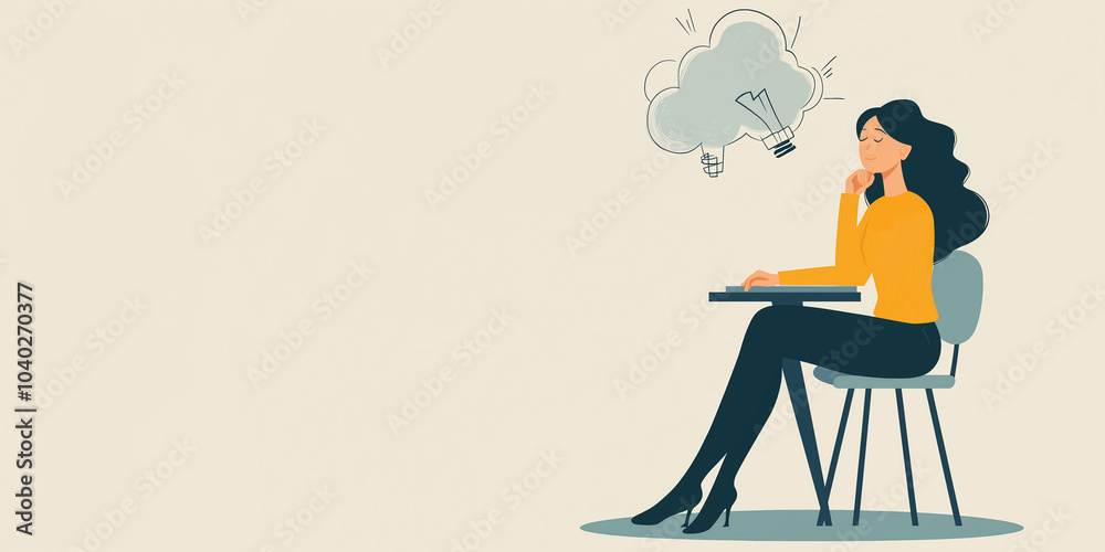 illustration of a person sitting on chair with table and think about new idea illustration of a person sitting on chair with table and think about new idea